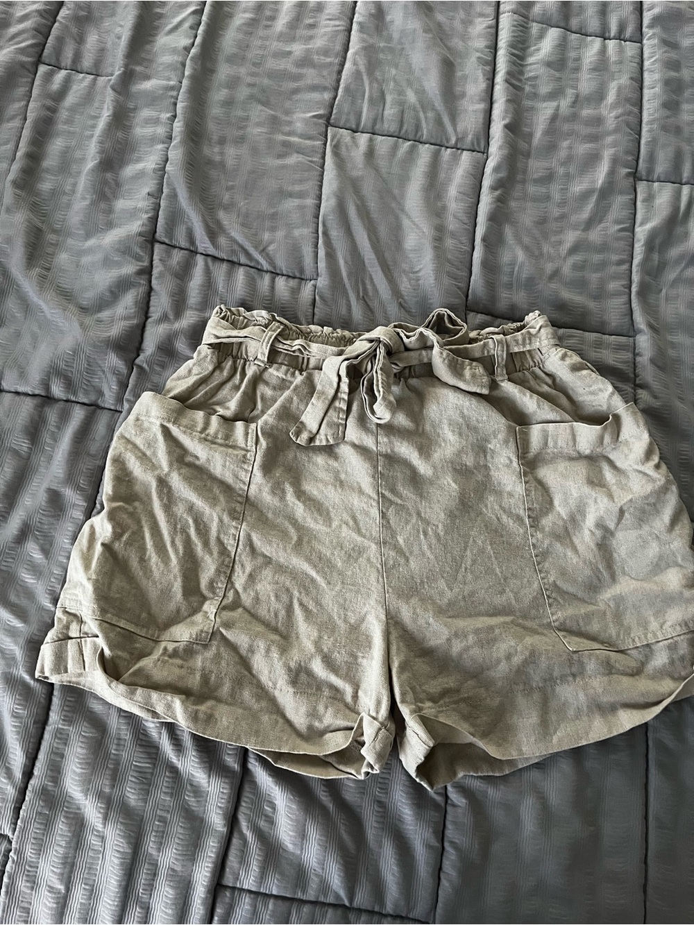 Kensie Olive Drawstring Paperbag High-Waist Shorts